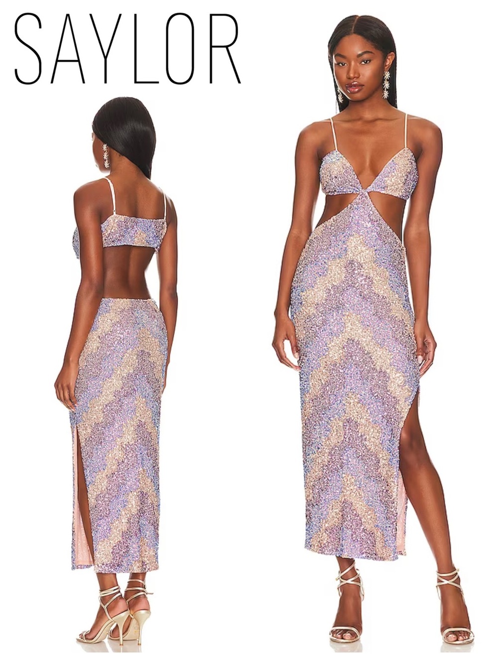SAYLOR Nat Cut-Out Sequin Midi Dress in Multi